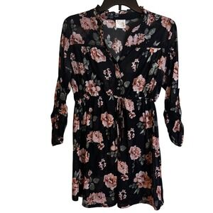 Siren Lily Maternity Women's Tunic Small V-Neck Black Floral Chic